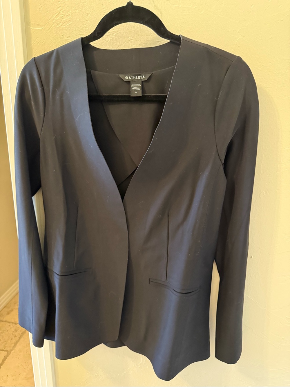 Athleta Black Open-Front Collarless Blazer